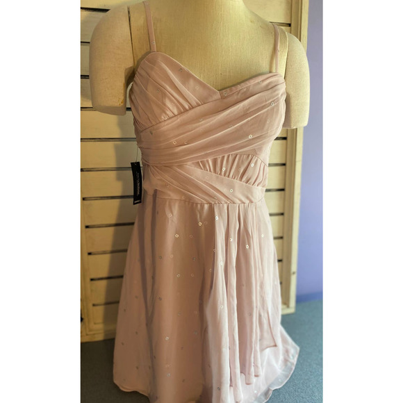 Express womens dress size 12 pink chiffon wrap sequin lined mini prom dance nwt - Picture 2 of 11